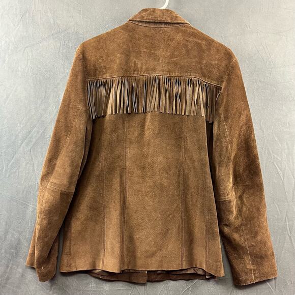 Vintage Alfani Medium Western Suede Shirt Shacket Snap Up Leather Frills Cowboy - Picture 4 of 9